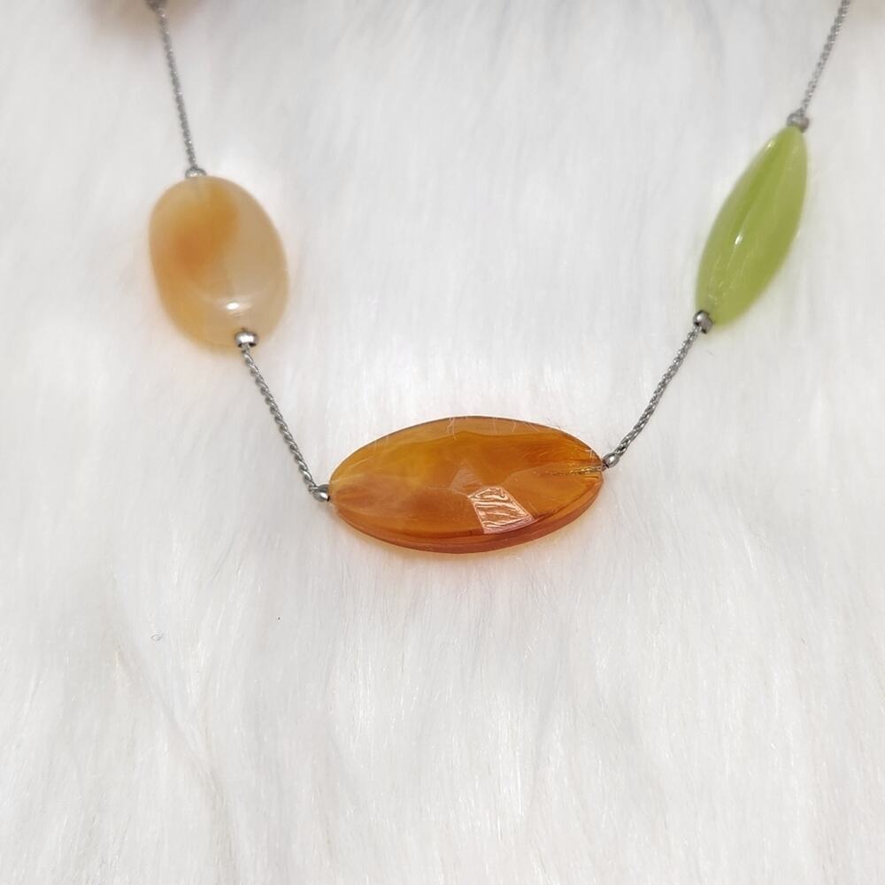 Chunky Jade Agate Beaded Statement Necklace Boho Orange - Picture 2 of 4